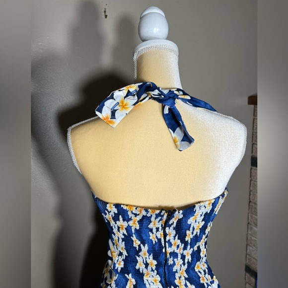 ❌SOLD❌Aloha Moi Hawaiian Dress Size XXL Floral Pattern Blue White Plumeria - Picture 5 of 12